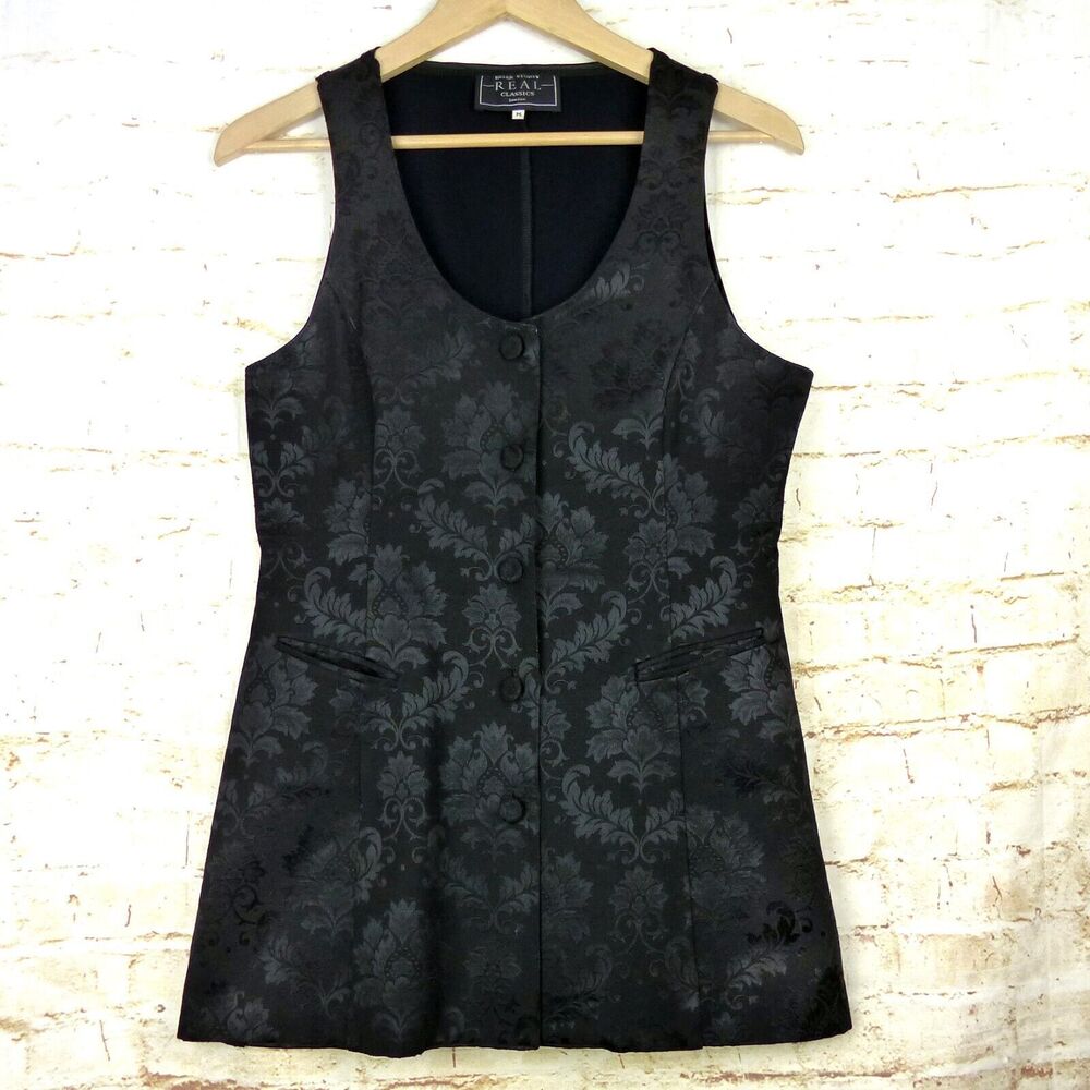 Helen Storey Real Classics London Waistcoat Women M Black Brocade Vest VTG Goth